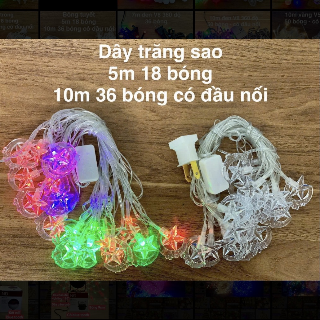 Đèn dây 10m trăng sao 36 bóng - có đầu nối