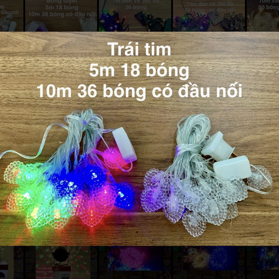 Đèn dây 10m trái tim 36 bóng - có đầu nối