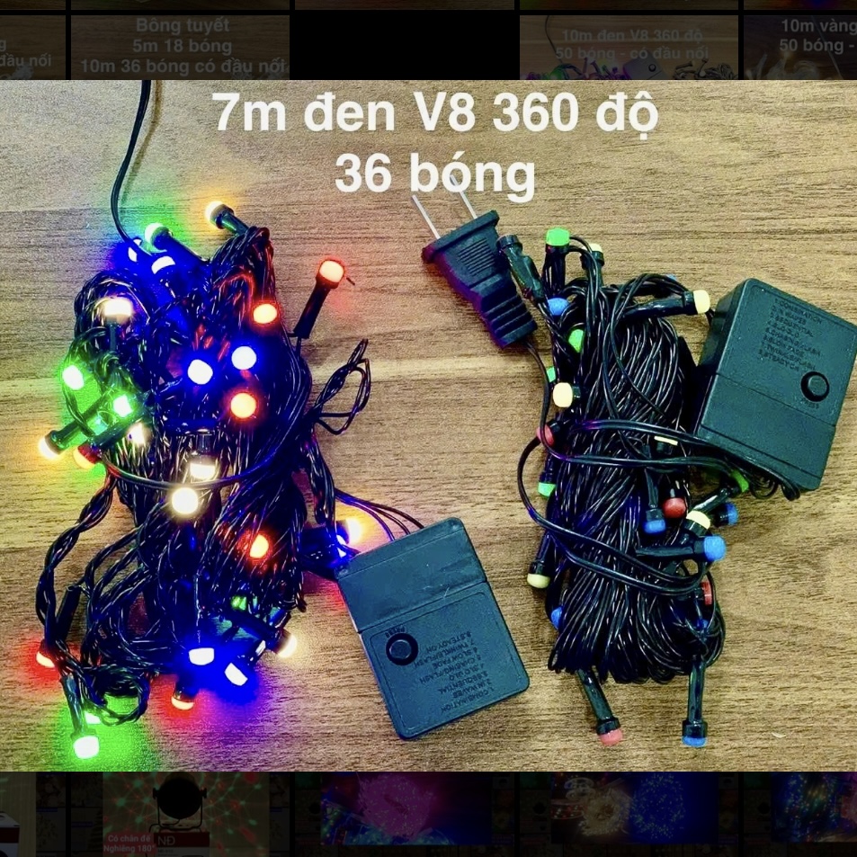 Đèn dây 7m đen V8 360 độ 50 bóng có đầu nối