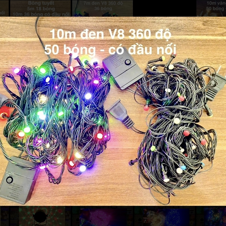 Đèn dây 10m đen V8 360 độ 50 bóng có đầu nối