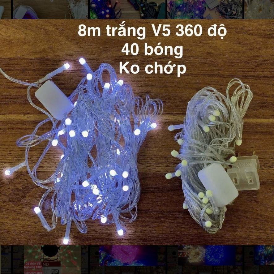 Đèn dây 8m trắng V5 360 độ 40 bóng trắng